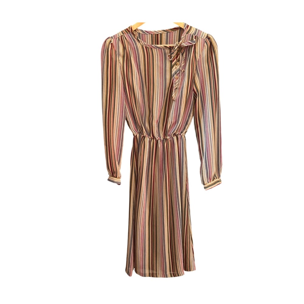 Vintage Unbranded Striped Midi Dress Dark Academia Earthy Librarian Boho